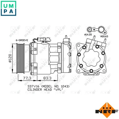 COMPRESSOR AIR CONDITIONING 32266 FOR PEUGEOT FIAT LANCIA CITROEN 2.9L 6cyl 406 - Image 1 of 4