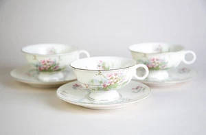 Theodore Haviland New York Apfelblüte Tassen & Untertassen mit Fuß 3er Set Vintage - Bild 1 von 6