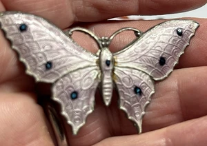 VINTAGE STERLING SILVER ENAMEL BUTTERFLY BROOCH PIN PALE MAUVE PINK LAVENDER - Picture 1 of 4