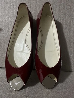 CHANEL Patent Leather Peep Toe Pumps Size 39 Red/burgundy Women Pre Owned.  - Image 1 of 4