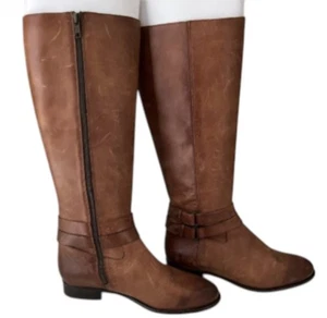 Frye Melissa Button 2 Riding Boots Women 9B Cognac Brown Leather Tall Zip Mexico - Picture 1 of 11