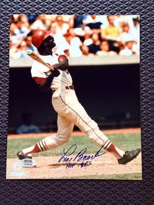 Lou Brock Signed Autograph 8X10 Photo W/ HOF 1985 Inscription PSA DNA - Image 1 of 3