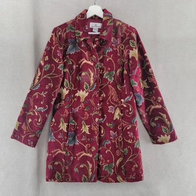 Abrigo Erin London Talla Pequeña Borgoña Floral Tapiz Chaqueta Cottage Forestcore Foto 1 de 4