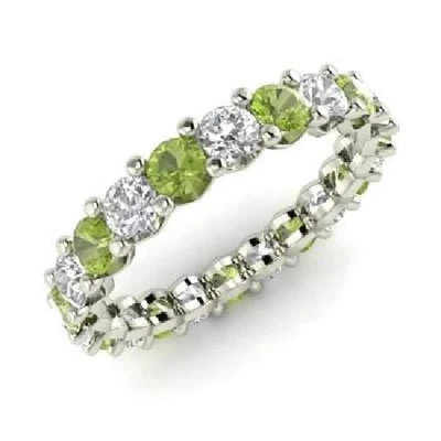 2.54Ct Natural Peridot Diamond Wedding Eternity Band in 14K White Gold Design - Image 1 of 4