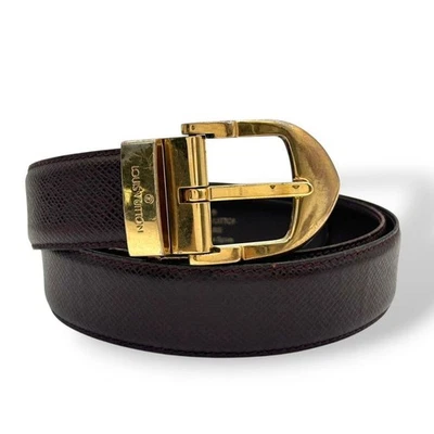 Auténtico Cinturón LOUIS VUITTON Vino Tinto Negro Cuero Taiga PX-1 Hebilla Dorada L... Foto 1 de 4