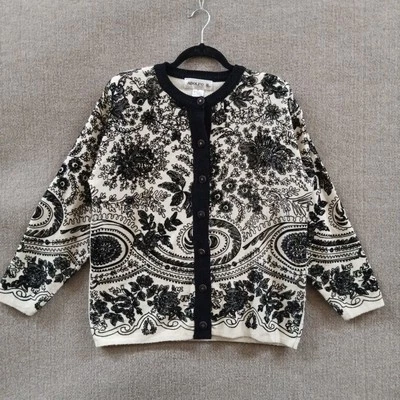 Cárdigan vintage Adolfo at Saks 5th Avenue cachemir mujer M negro crema lana de cordero Foto 1 de 4