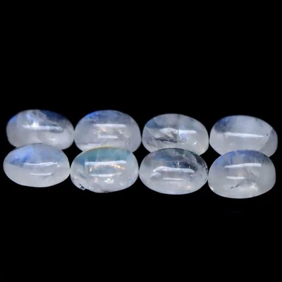 7.67 CT. Unheated 8Pcs White Blue Rainbow Moonstone India Oval Cabochon - Image 1 of 4