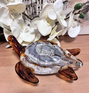 Scultura figura tartaruga ambra in vetro artistico italiano stile Murano. Edizione Limitata. - Foto 1 di 11