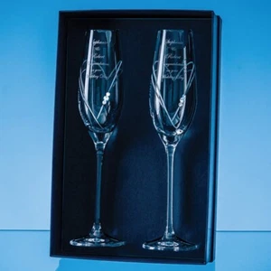 Pair of Personalised Engraved Diamante Crystal heart Champagne Prosecco Glass - Picture 1 of 6