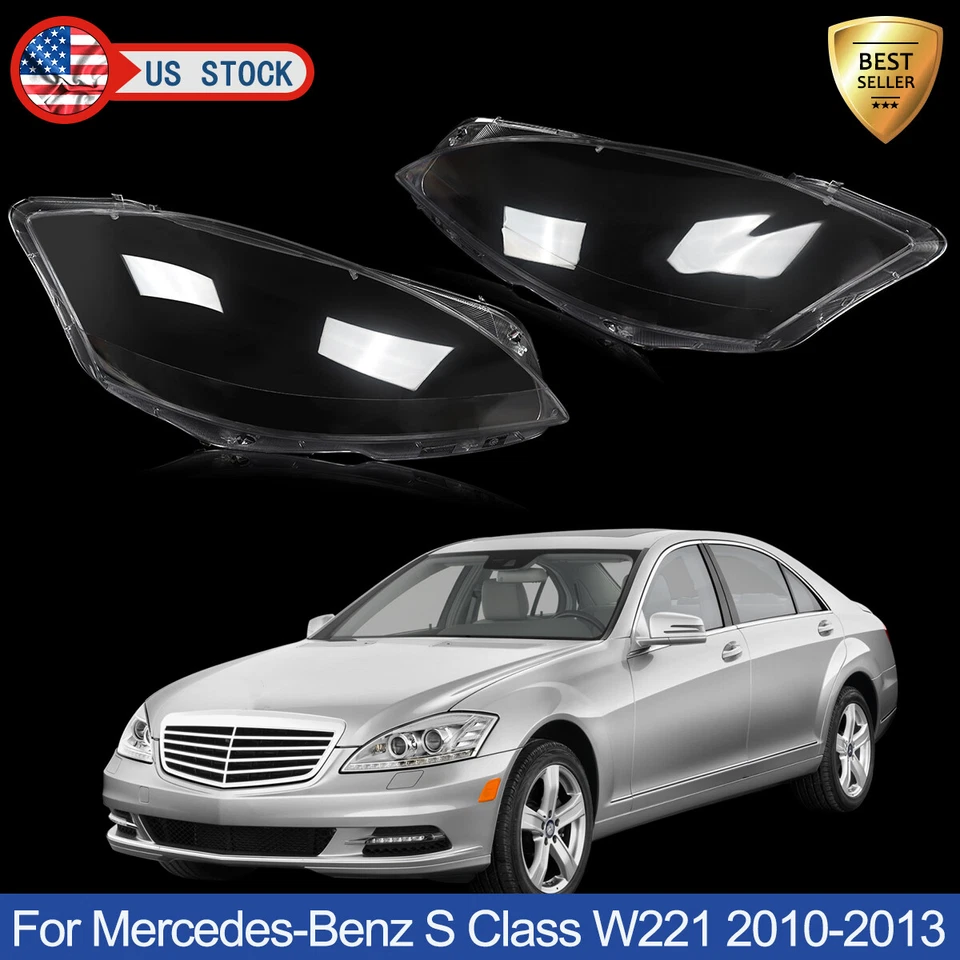 For 2010-2013 Mercedes-Benz S Class W221 Front Headlight Lens Cover Left & Right Foto 1 de 4