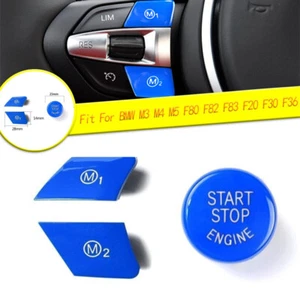 Blue Steering Wheel Start M1 M2 Button Cover For BMW M3 M4 M5 M6 X5M X6M F30 F80 - Picture 1 of 9