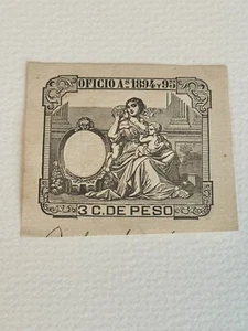 Antique Tax Stamps, 1894 Spanish West Indies Provisional, Oficio 3c de Peso - Picture 1 of 6