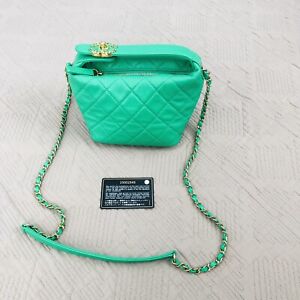 Chanel Top Handle Lambskin Small Crossbody bag Lime Green Matte Gold Hardware