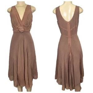 VESTIDO FIORI DI ZUCCA 100% SEDA ROSETA ESPIGA CORTE Y ACAMPANADO RETRO HADA 6 - Imagen 1 de 12