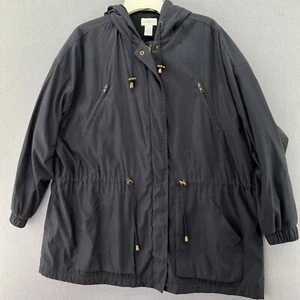 Nordstrom Woman Water Resistant Windbreaker Fleece Lined Hooded Black Jacket 2X - Picture 1 of 16