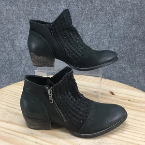 Splendid Boots Womens 8 Casual Side Zip Woven Ankle Bootie Black Faux Leather - Picture 1 of 16