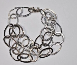 Silpada Sterling Silver Three-Strand Link Bracelet B1939 Hammered Oxidized - Picture 1 of 12
