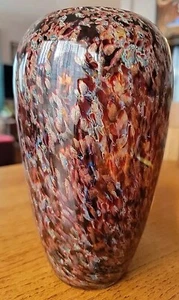  David Smith mundgeblasene große Glasvase rot braun gold Flecken Kunst 9,5”T 4”W. Signiert - Bild 1 von 11