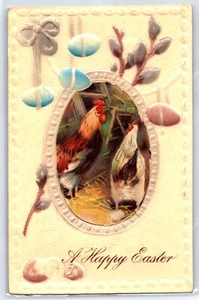 Antigua postal en relieve de vacaciones de Pascua - Gallos (1920) - Imagen 1 de 2