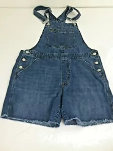 GAP Denim Damen Größe S Latz Shortall Overall mittelblau roher Saum Baumwolle Schrittlänge 5" - Bild 1 von 8