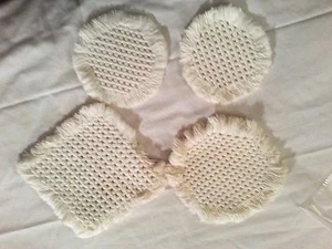 Juego de almohadillas de plato caliente tejido gofre nudo blanco con flecos juego de 4 piezas - Imagen 1 de 3