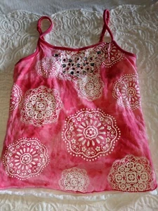 Justice girls sz. 14 pink & white "jewel" design spaghetti strap top. Cute, grea - Picture 1 of 8