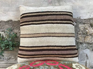 Almohada 16x16, almohada bohemia, almohada Kilim, almohada de lanzamiento, estuche cojín a rayas - Imagen 1 de 12