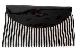Lancome Black/White Striped Canvas Clutch - Picture 1 of 9