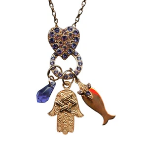 Necklace Pendant By Mariana Hamsa and Charms Tanzanite Swarovski Crystals - Picture 1 of 5