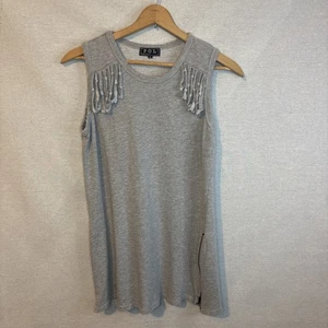 POL Mujer Gris Tanque Medio Envejecido Sin Mangas Cremalleras Boho Festival Grunge - Imagen 1 de 9