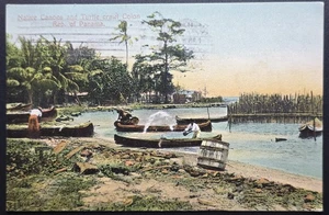 Postkarte Panamakanal Zone Colón Indianer Kanus von 1917 mit 2 Balboa Briefmarken - Bild 1 von 3