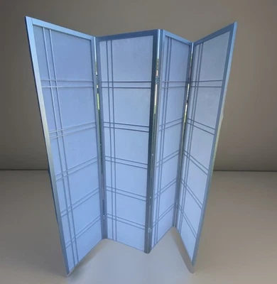 Roundhill Furniture Seto Arroz Papel y Madera 4 Paneles Pantalla Divisoria de Habitación Plateada Foto 1 de 3