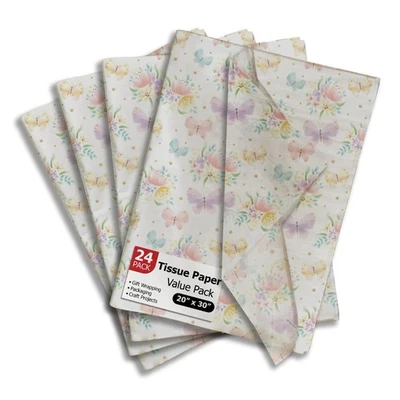 Butterflies Printed Tissue Paper 24 Sheets 20x30 Inch Spring Floral Gift Wrap - Image 1 of 4