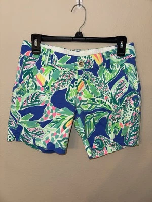 Pantalón Corto Lilly Pulitzer Mujer 00 Jayne Elastizado Estampado Azul Beckon Playa Vacaciones Foto 1 de 4