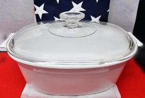 Collector-Corning Ware White DC 2-1/2-B Oval Casserole, w/ PYREX Lid - Picture 1 of 13