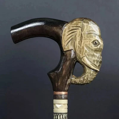 Walking Stick Carved Elephant Artisan Cane Wooden Handmade Exclusive Victorian - Image 1 of 4