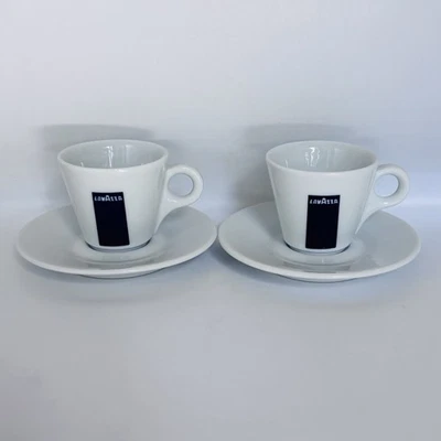 Juego de 2 tazas y platillos de café espresso Lavazza Demitasse par de cerámica blanco azul marino Foto 1 de 4