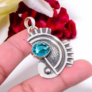 Paraiba Tourmaline 925 Sterling Silver Oxidised Designer Fish Pendant 1.87 Sku13 - Picture 1 of 4