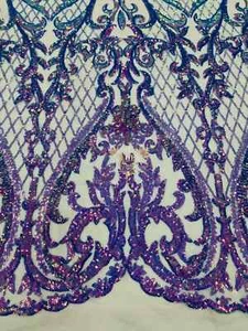 Heart Shape Sequins Fabric - Lavender 4 Way Stretch Shiny Damask Fabric By Yard - Picture 1 of 4