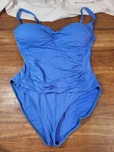 La Blanca One Piece Swimsuit Ruched Blue 16 - Picture 1 of 4