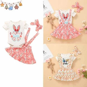 Juego de traje corto con estampado de conejo carta de día de Pascua bebé niñas - Imagen 1 de 13
