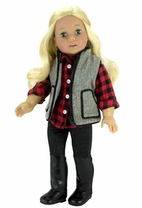 Fischgrät Weste Buffalo kariertes Hemd & Jeans Passform 18" American Girl Größe Puppe - Bild 1 von 3