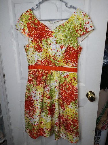 VETEMENTS Leslie Fay Vestito Donna 8 Scollo V Multicolore Luminoso Floreale Cappellino Manica