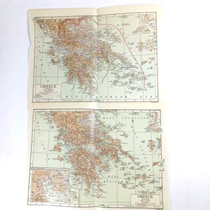 2 Antique Greece Macedonia Color Maps from Encyclopedia Pre-War WWI 1910s 1911 - Picture 1 of 8
