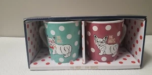 NEW MR. AND MRS. SET OF 2 CORGI DOG POLKA DOT 16 OZ MUGS IN GIFT BOX - Picture 1 of 7