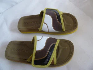 Coach CA326 Leather Sport Slides Color-block Summer Sandals Olive Men's UK 9.5 - Picture 1 of 17