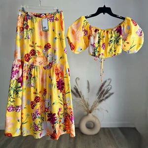 H&M Co-Ord Set Cropped Blouse Top And Skirt Floral Printed NEW XS S M L XL XXL - Picture 1 of 1