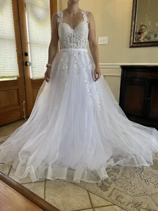 NUEVO CON ETIQUETAS Vestido de Boda Princesa Talla 2 4 6 Apliques de Tul Novia Encaje Corpiño Tren - Imagen 1 de 20