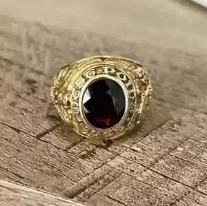3 Ct Oval Cut Simulated Red Garnet Naval Academy Ring 14K Yellow Gold Plated - Picture 1 of 5