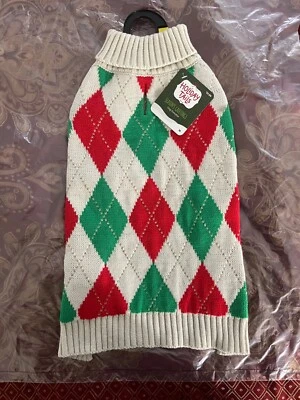 Holiday Tail Season Greetings Red & Green Argyle Sweater, Medium Size Brand New - Image 1 of 4